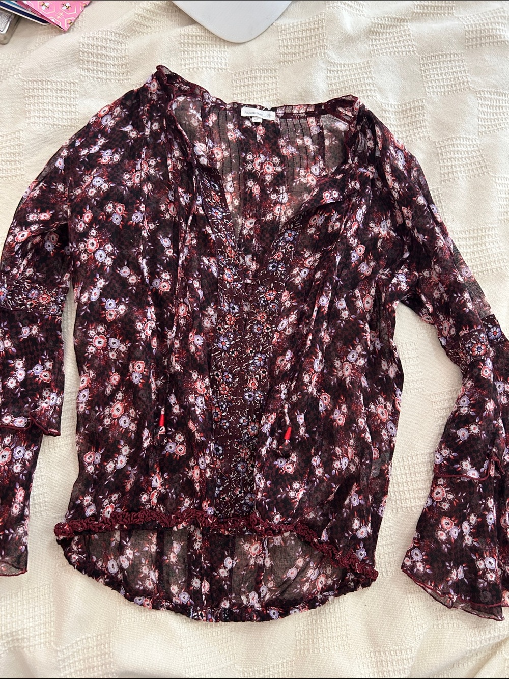 POUPETTE ST BARTH FLORAL COTTON BLOUSE WITH TIE FRONT S